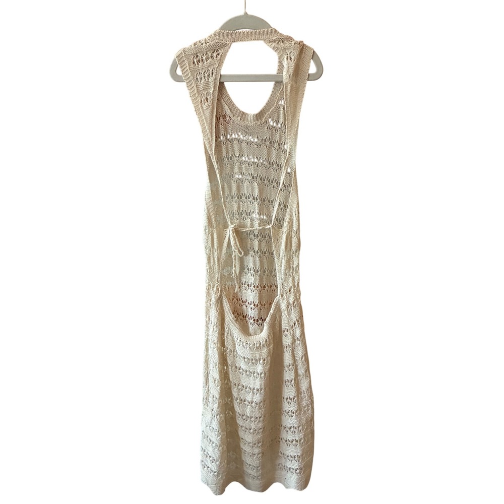 Infinite Styles Crochet Knit Dress Sz M Cream Open Back Boho Coverup Coastal